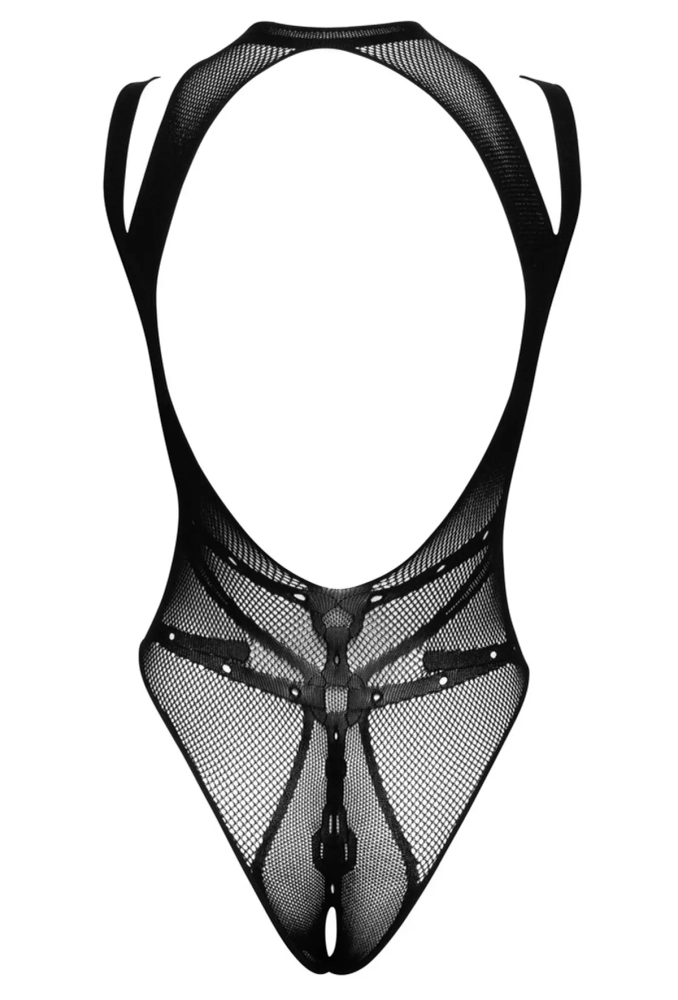 Fantasy Body - czarne siateczkowe elastyczne body otwarte w kroku 6.webp