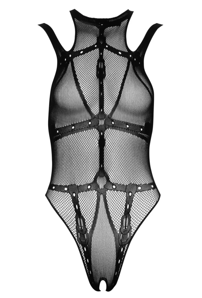 Fantasy Body - czarne siateczkowe elastyczne body otwarte w kroku 5.webp