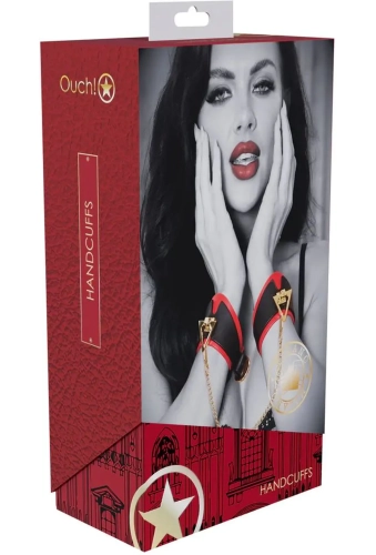 Ouch! Handcuffs Black/Red - kajdanki ze skóry na ręce czarno-czerwone