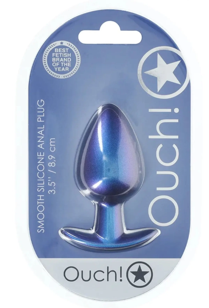 Ouch! Smooth Silicone Anal Plug Large Metallic Blue - silikonowy korek analny 2.webp