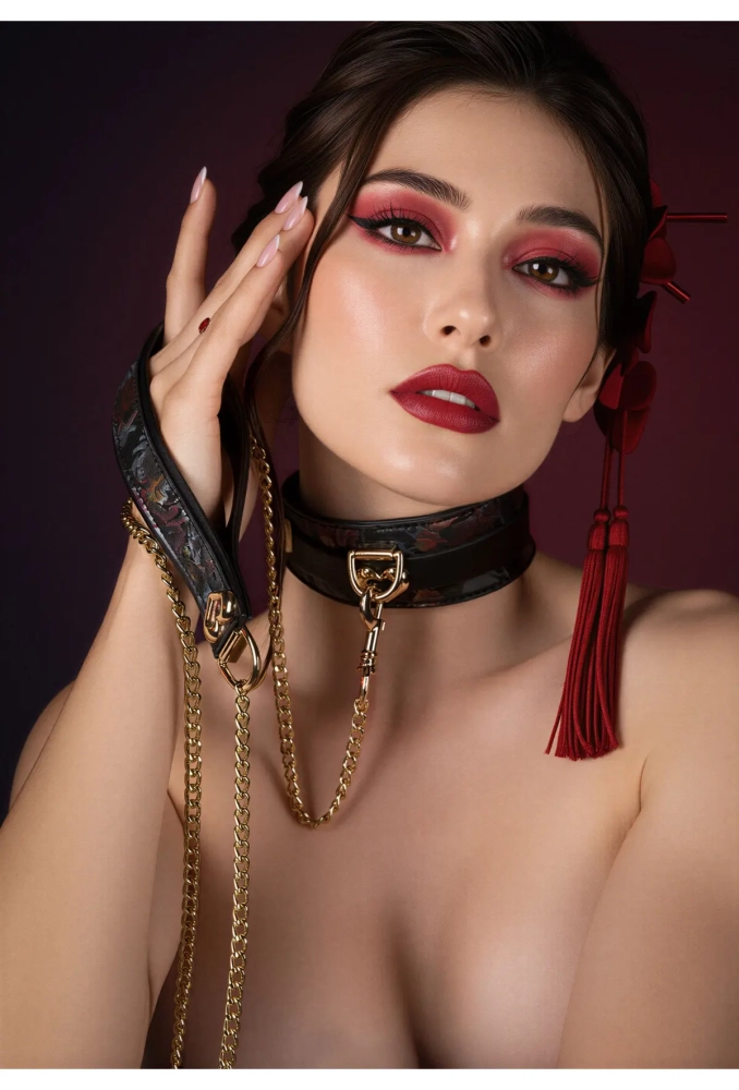 Geisha Floral Jacquard Collar & Leash - zestaw obroża i smycz.webp