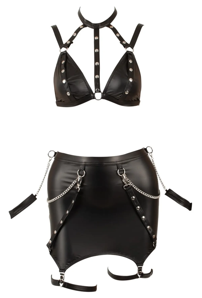 Cottelli Bondage Top & Skirt - top i spódniczka z wetlook 10.webp